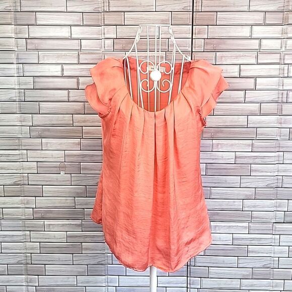 Dressbarn summer blouse in orange sherbert satin Women's Size S - Picture 1 of 10